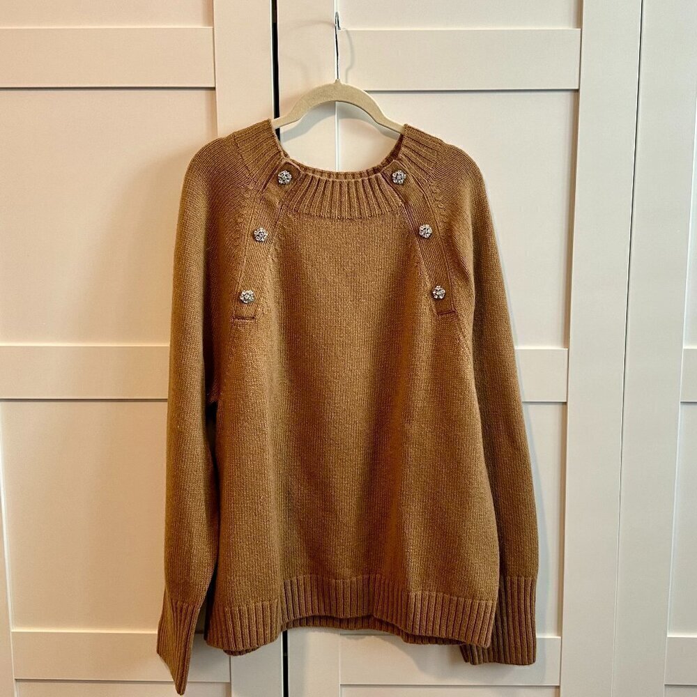 J.Crew Crewneck Sweater with Jeweled Buttons in Camel - Size XXL